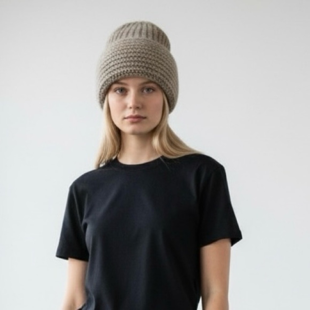 Angora Blend Grey Crochet Knit Toupe Beanie Hat